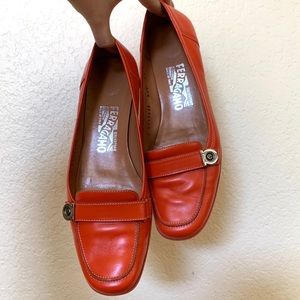 Vintage Orange Ferragamo Heeled Loafers